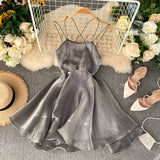 Gray Tulle Short Dress A Line Backless Dress HZ1023