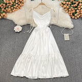 Simple V Neck Short White Dress Fashion Girls Dress HZ1023
