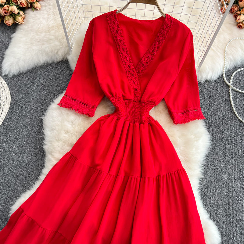 Cute V-Neck Fringed Dress A Line Fashion Dress HZ1023
