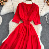 Cute V-Neck Fringed Dress A Line Fashion Dress HZ1023