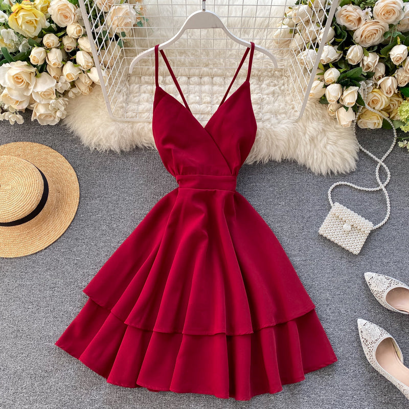 Cute V Neck Short Dress A Line Fashion Dresses HZ1023