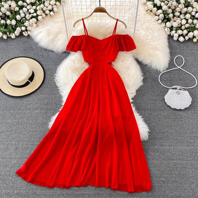 Red Chiffon A Line Short Dress Fashion Dress HZ1023
