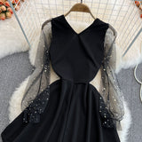 Black V Neck Short Dress A Line Fashion Dress HZ1023