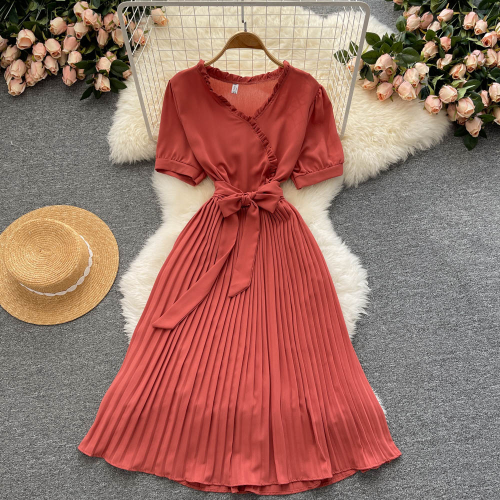 Cute V Neck Chiffon Short Dress Fashion Dress HZ1023