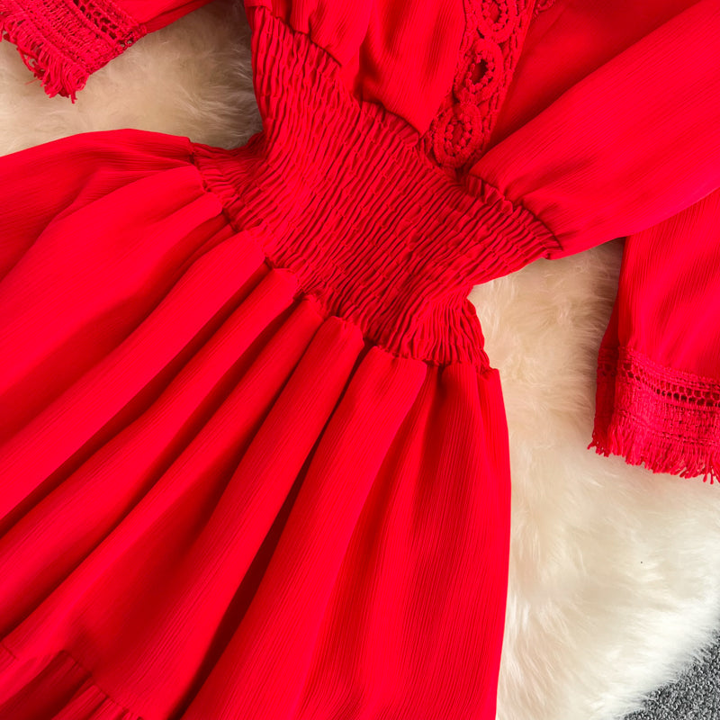 Cute V-Neck Fringed Dress A Line Fashion Dress HZ1023