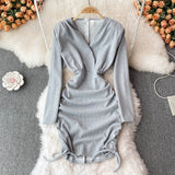 Sexy V Neck Long Sleeve Dress Fashion Dress HZ1023