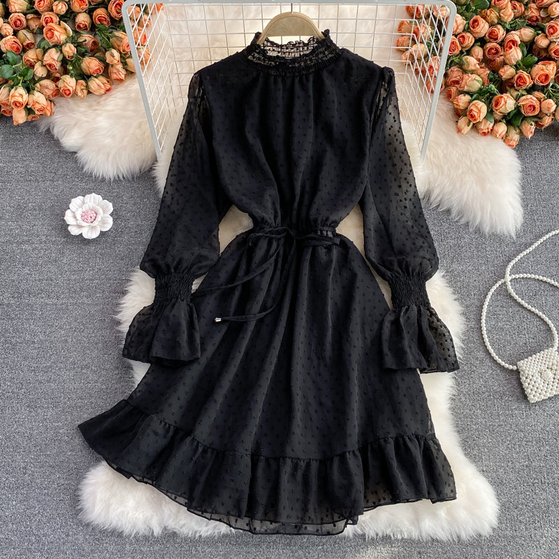 Cute A Line Long Sleeve Dress Black Dress HZ1023