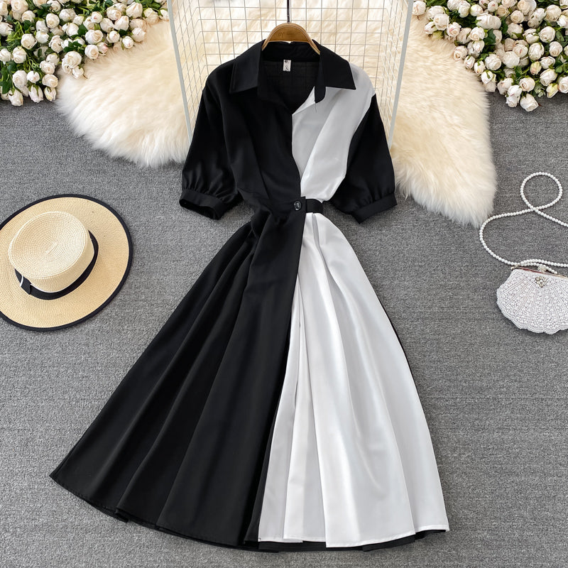 Chic Contrast Color Short-Sleeved Dress HZ1023