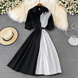 Chic Contrast Color Short-Sleeved Dress HZ1023
