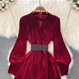 Elegant Velvet Long Sleeve Dress Fashion Dress HZ1023