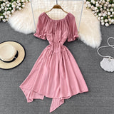 Simple Lace-Up Dress With Irregular Dress HZ1023
