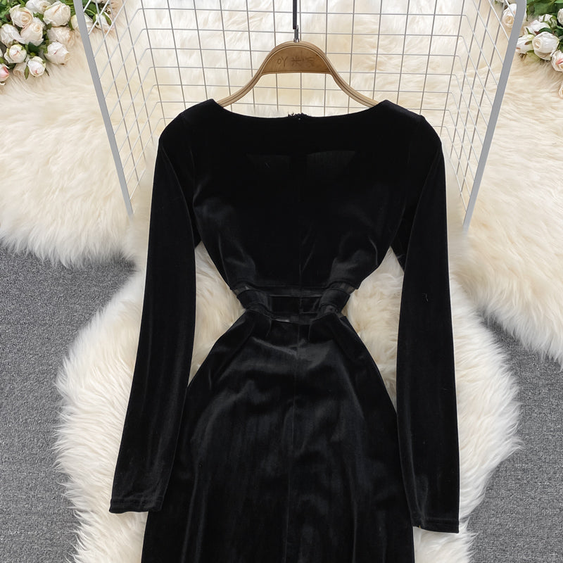 Black V Neck Long Sleeve Dress Fashion Dress HZ1023