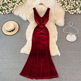 Sexy V Neck Velvet Long Dress Fashion Dress HZ1023