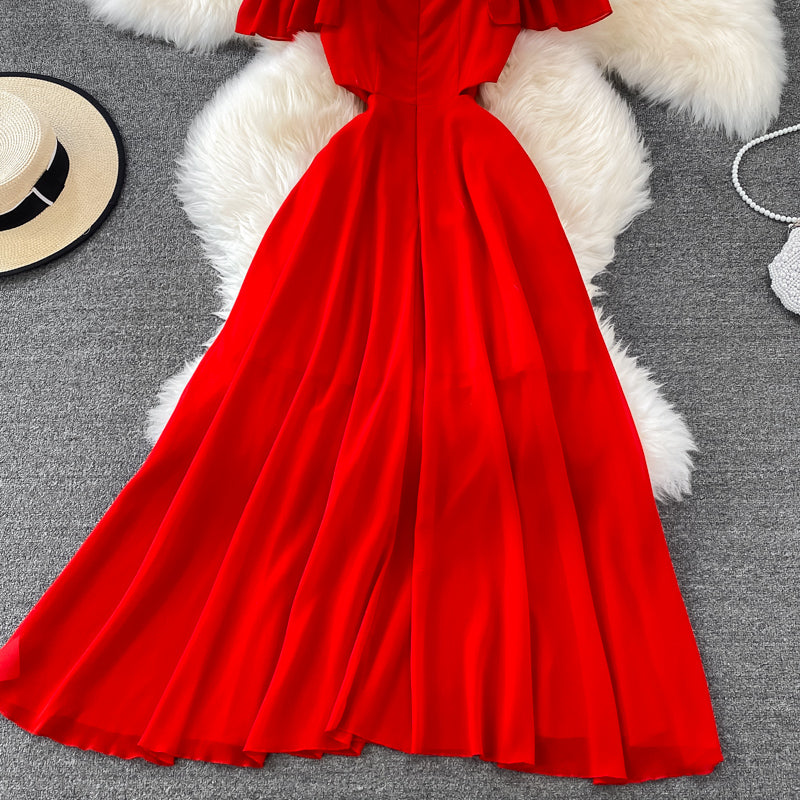 Red Chiffon A Line Short Dress Fashion Dress HZ1023
