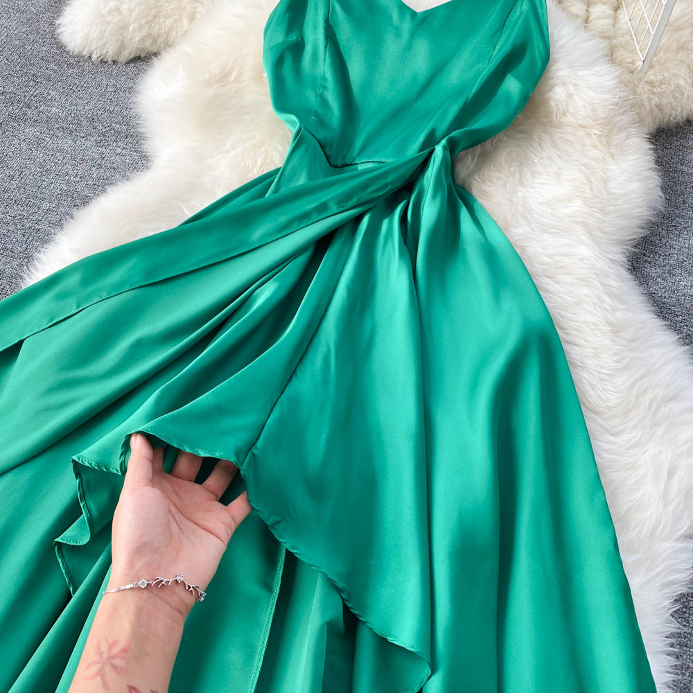 Cute A Line Irregular Dress Green Fashion Dress HZ1023