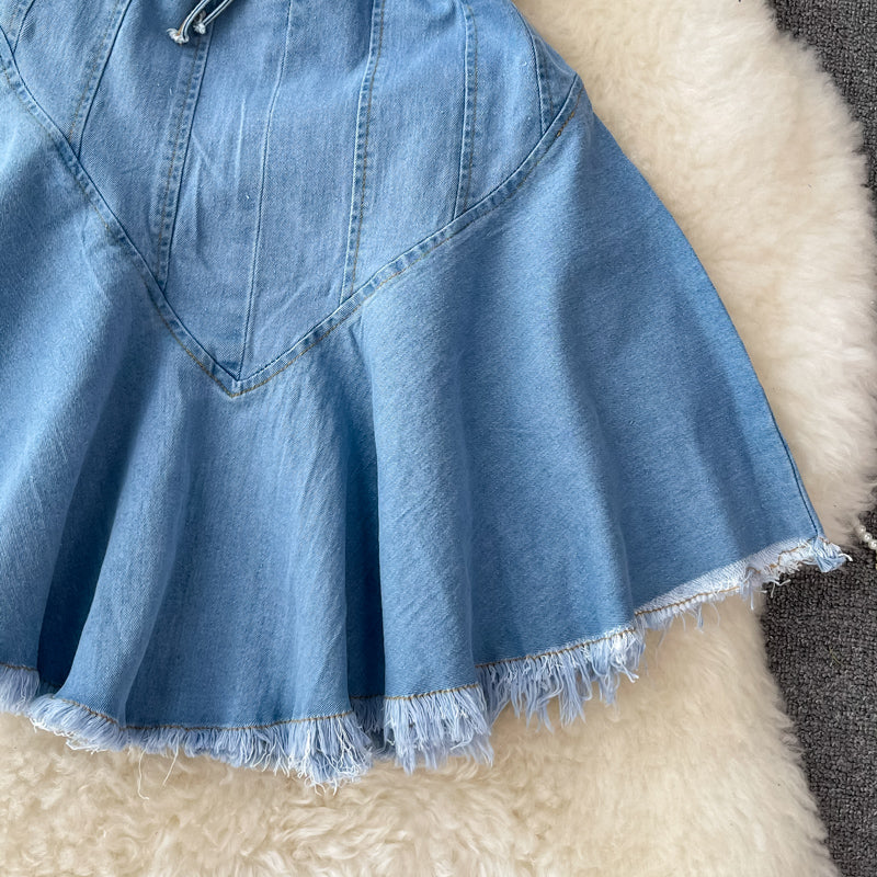 Cute Lace-Up Denim Dress A Line Fashion Dress HZ1023
