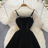 Black Velvet Short Dress Black Fashion Dress HZ1023