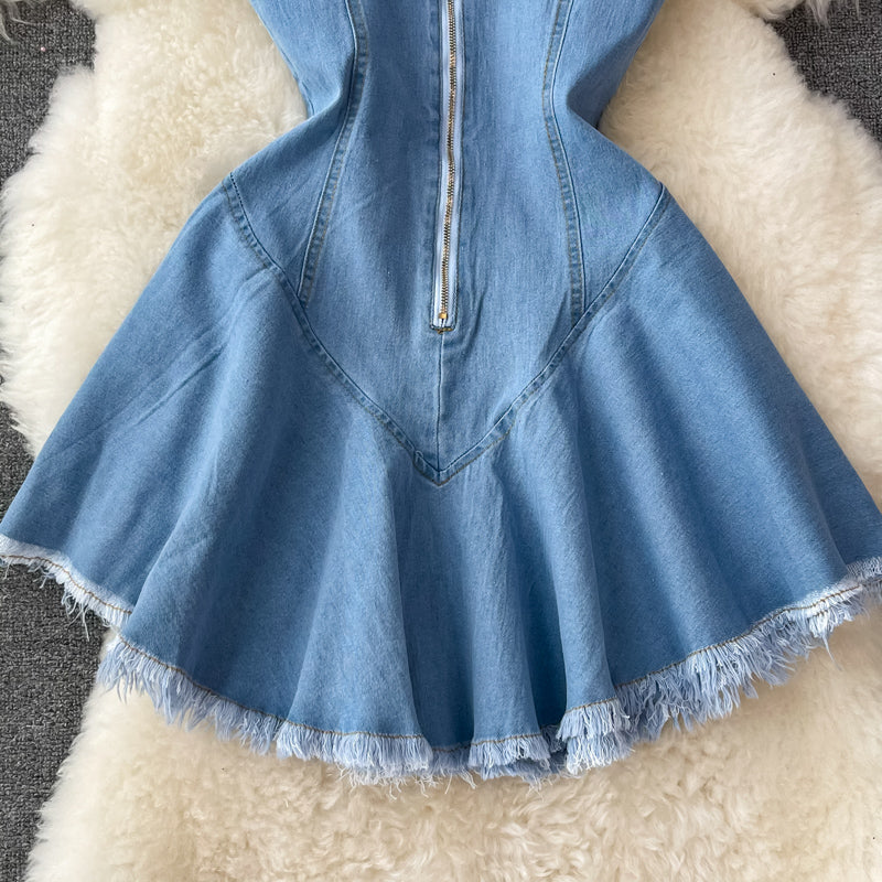 Cute Lace-Up Denim Dress A Line Fashion Dress HZ1023
