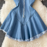 Cute Lace-Up Denim Dress A Line Fashion Dress HZ1023