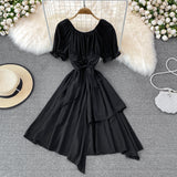 Simple Lace-Up Dress With Irregular Dress HZ1023