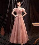 Pink tulle sequins long prom dress pink evening dress HZ1023