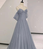 Gray tulle sequins long prom dress gray evening dress HZ1023