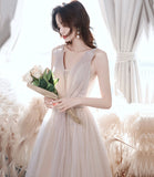 Elegant tulle long prom dress A line evening dress HZ1023