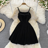 Black Velvet Short Dress Black Fashion Dress HZ1023