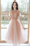 Cute tulle beads short prom dress A line party dress HZ1023
