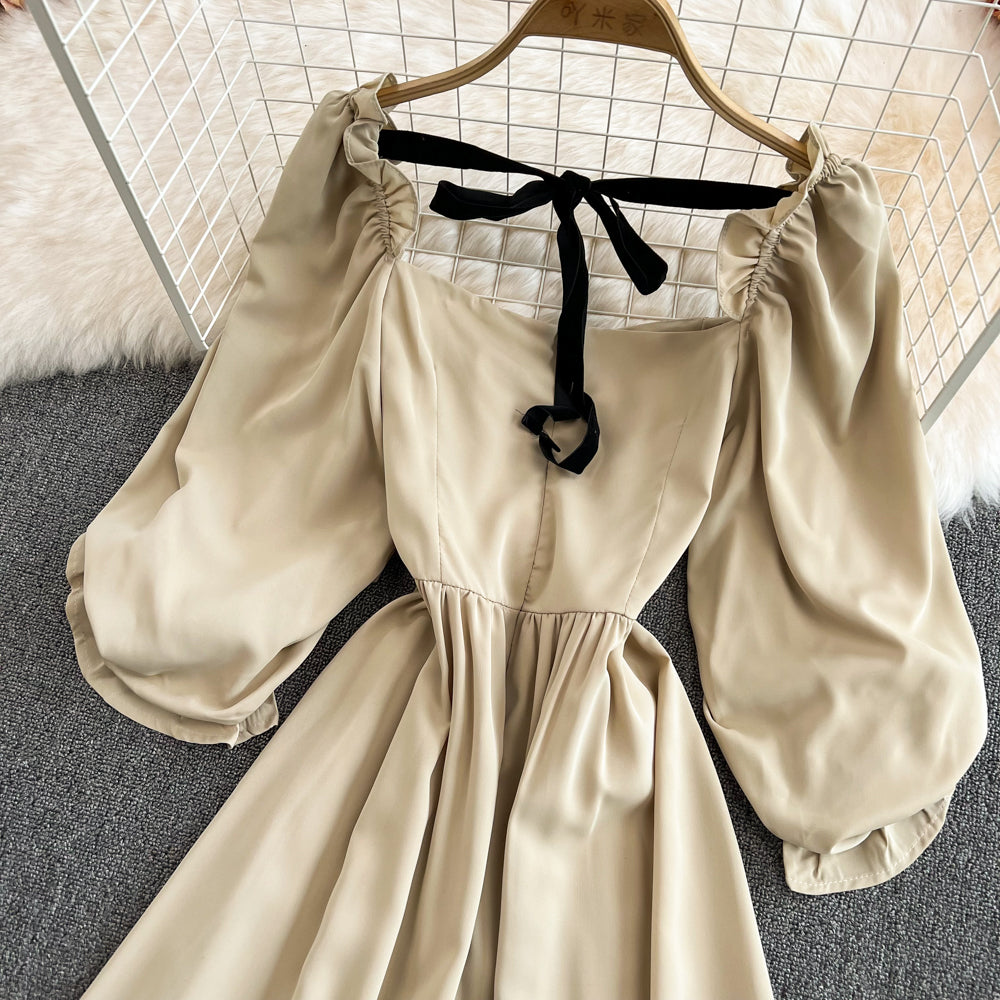 Cute Bow Puff Sleeve Dress HZ1023