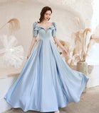 Cute satin long prom dress blue evening dress HZ1023