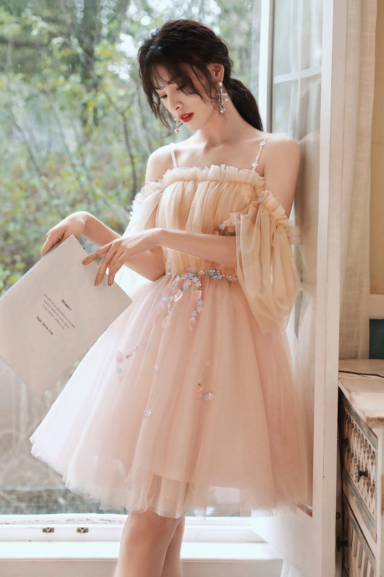Cute tulle applique short prom dress homecoming dress HZ1023
