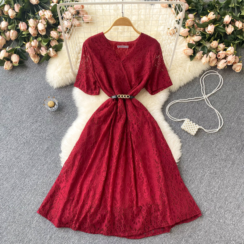 Cute V Neck Lace Short Dress A Line Fashion Dress HZ1023