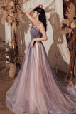 Purple tulle sequins long prom dress evening dress HZ1023