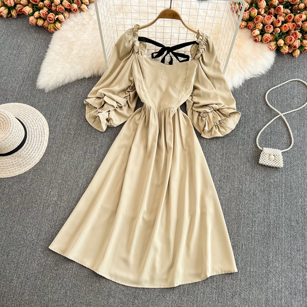 Cute Bow Puff Sleeve Dress HZ1023