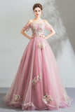 Pink tulle lace long prom dress evening dress HZ1023