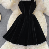 Black Velvet Short Dress Black Fashion Dress HZ1023