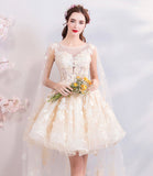 Champagne tulle lace short prom dress homecoming dress HZ1023