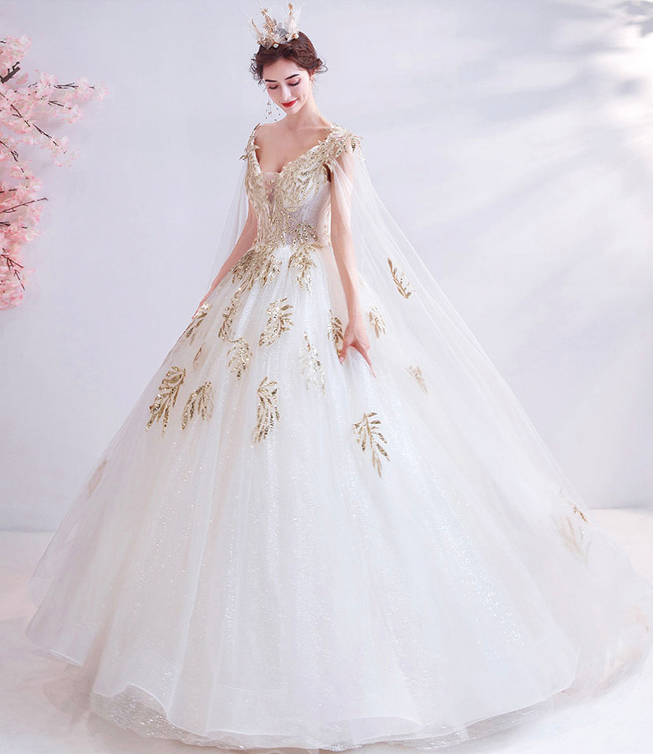 White tulle sequins long prom dress white evening dress HZ1023