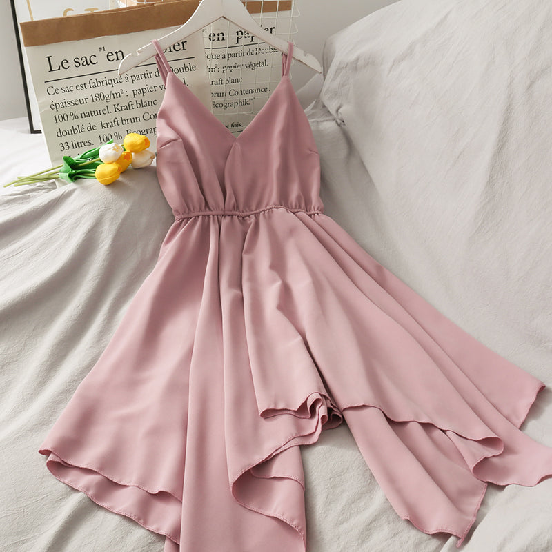 Cute V Neck Irregular Short Dress A Line Fashion Dress HZ1023