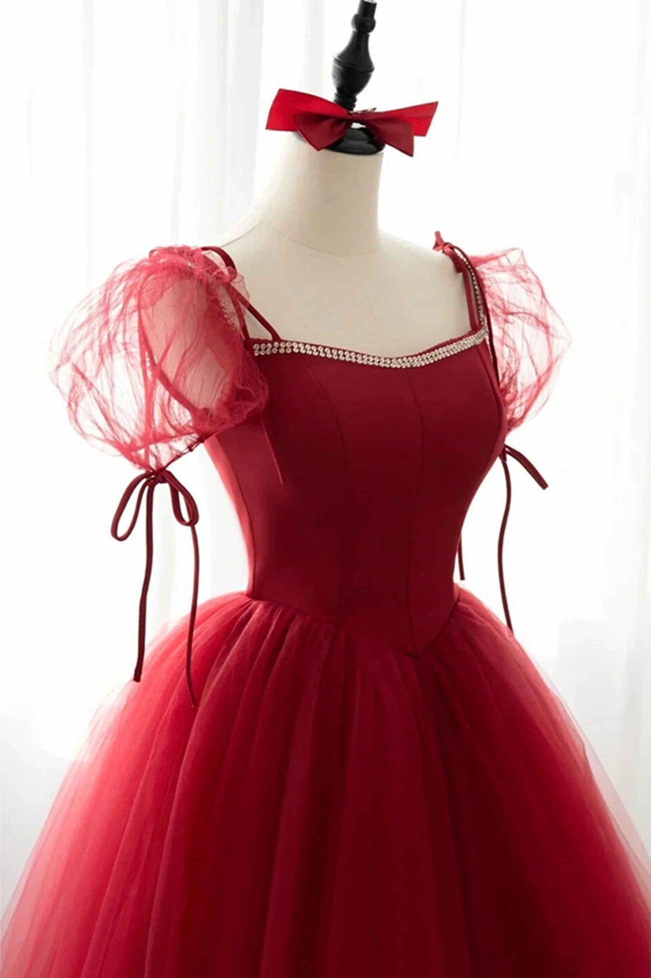 Red tulle long ball gown dress red evening dress HZ1023