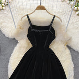 Black Velvet Short Dress Black Fashion Dress HZ1023