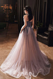 Purple tulle sequins long prom dress evening dress HZ1023