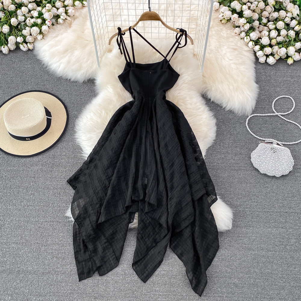 Black Irregular Backless Dress A Line Fashion Dress HZ1023