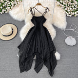 Black Irregular Backless Dress A Line Fashion Dress HZ1023