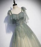 Green tulle sequins long prom dress evening gown HZ1023
