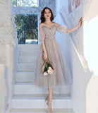 Cute tulle lace A line prom dress lace evening dress HZ1023