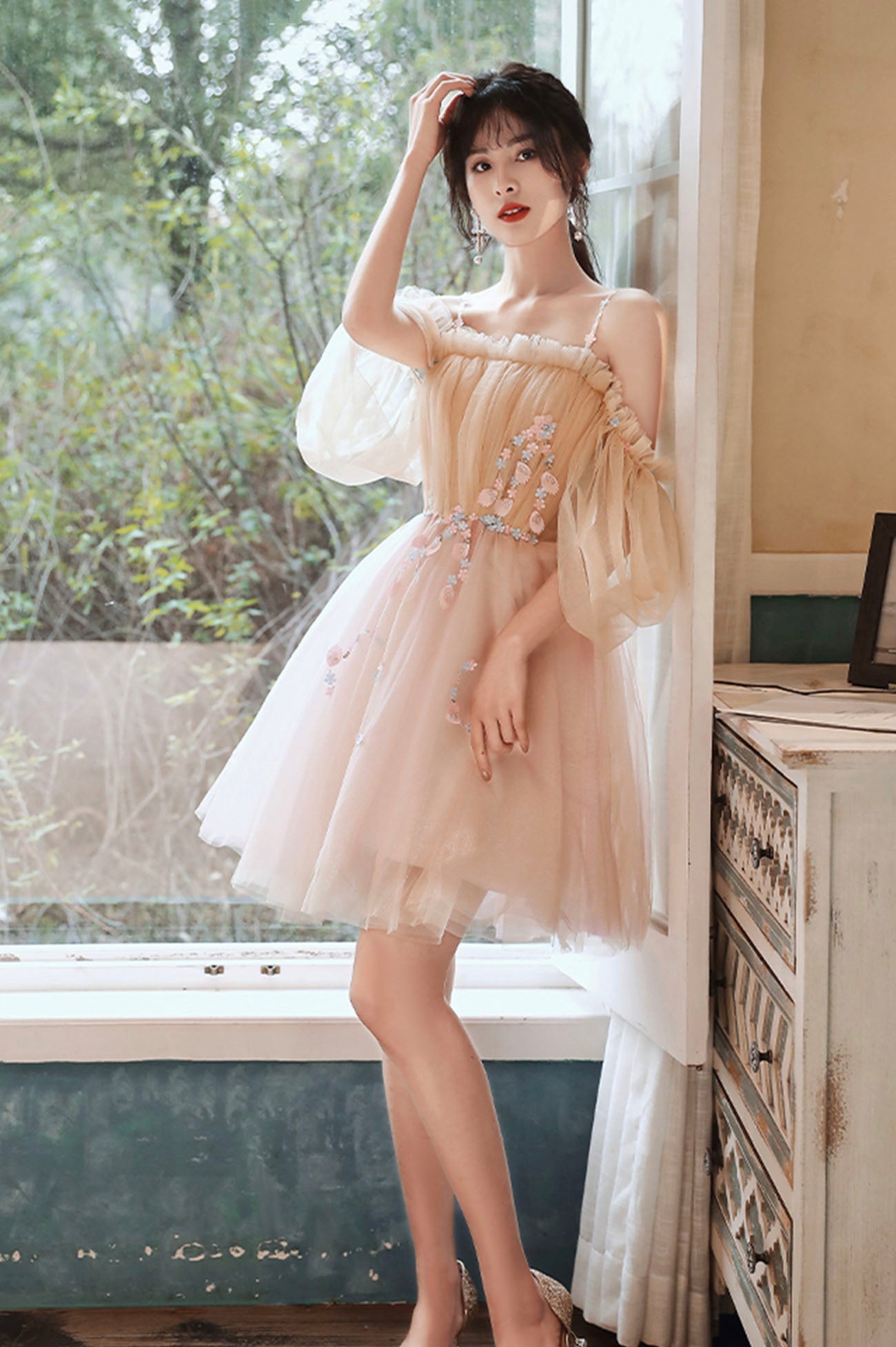 Cute tulle applique short prom dress homecoming dress HZ1023