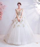 White tulle sequins long prom dress white evening dress HZ1023