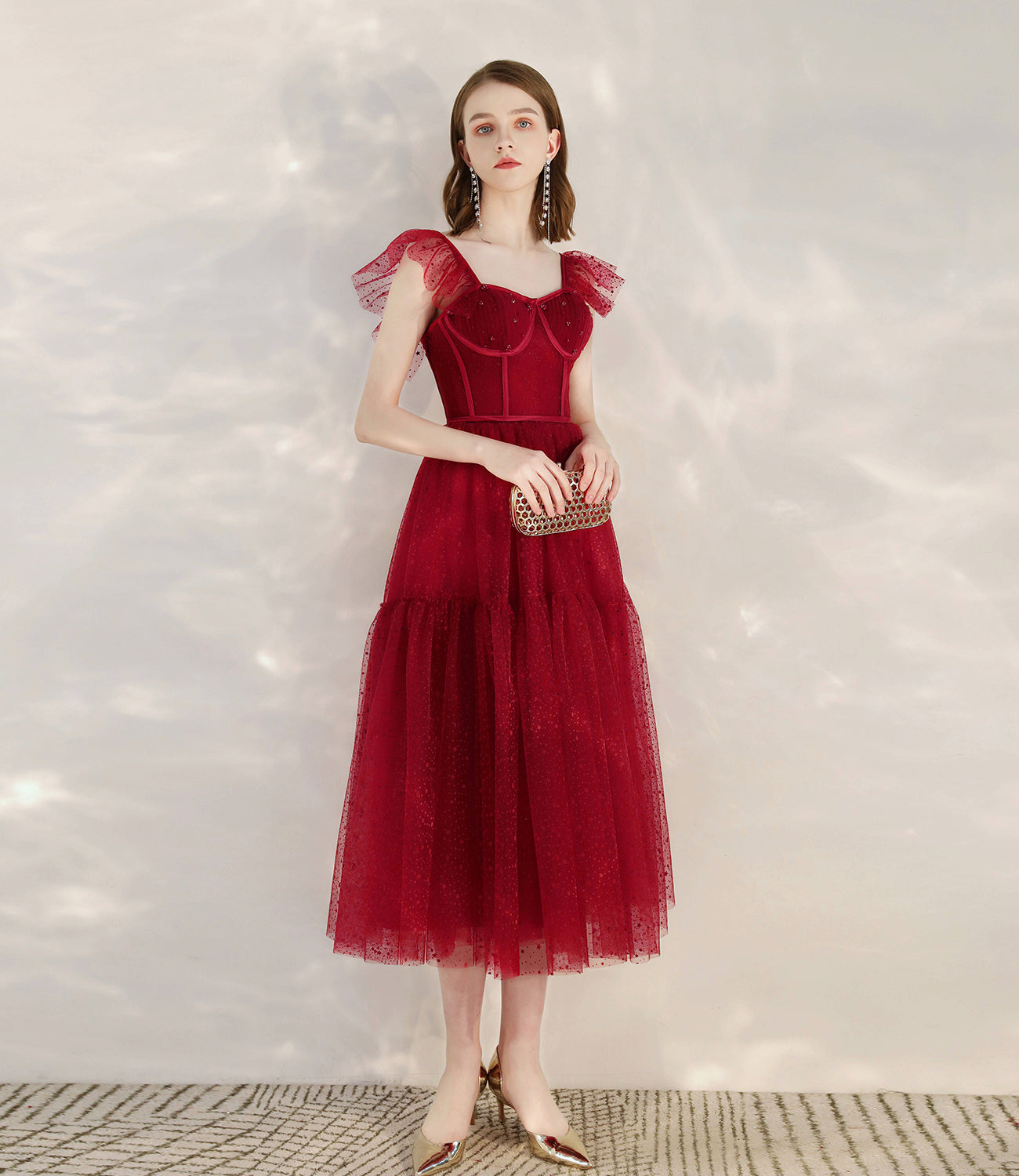 Red tulle short A line prom dress cocktail dress HZ1023